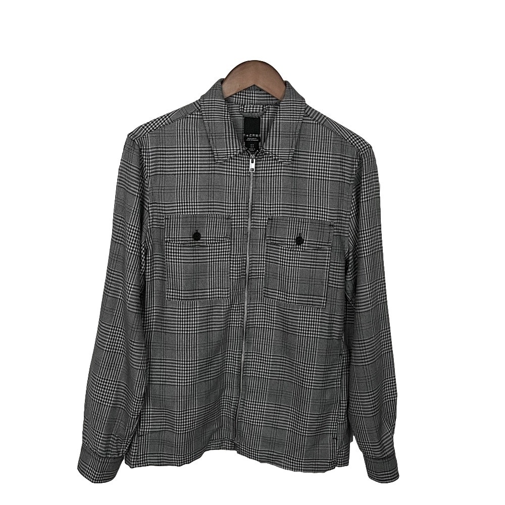 H&M MEN'S BLACK CHECKED ZIP-UP SHIRT JACKET - SIZE SMALL
